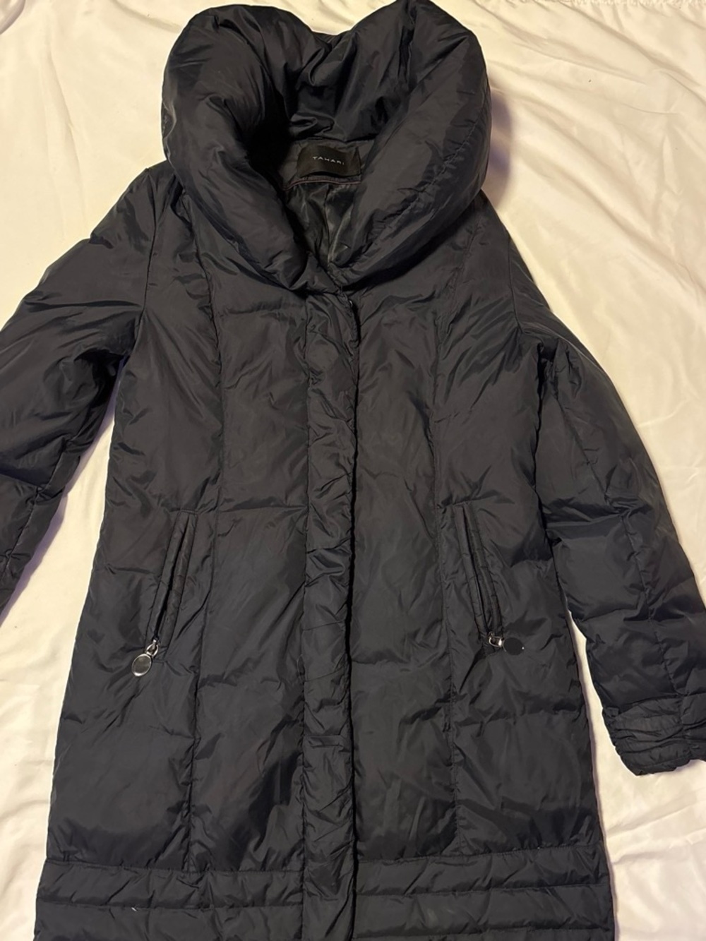Women’s Tahari Black Puffer Coat with High Collar